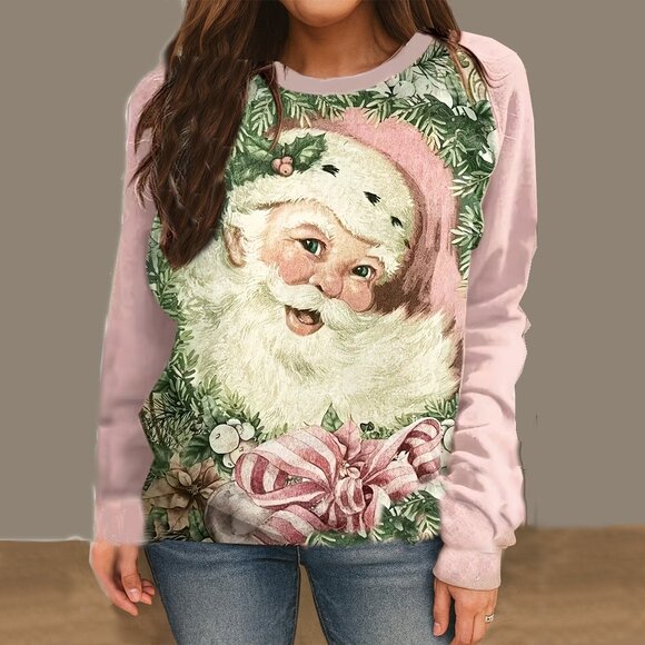 Santa Print Pink Long Sleeve Top 2XL – New - Picture 1 of 4